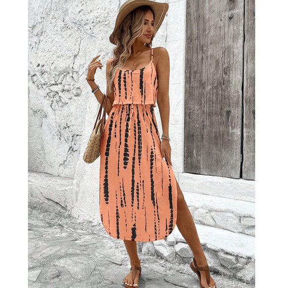 New to Posh C ๐| Verano Euro Style Chic Orange and Black Maxi Dress - Picture 7 of 8